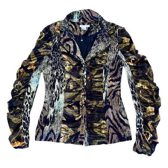 Alberto Makali Button Up Blouse Steampunk Artsy Ruched Artsy Studded - Picture 1 of 9